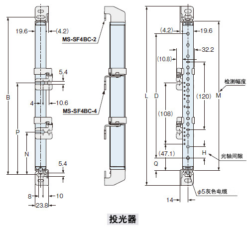 下图所示为已在背面安装背面用多功能安装支架MS-SF4BC-2(另售)与多功能中间固定支架MS-SF4BC-4(另售)后的状态。