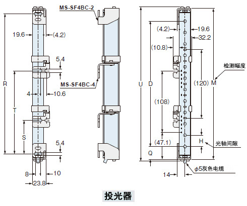 下图所示为已安装省空间的背面用多功能安装支架MS-SF4BC-2(另售)与多功能中间固定支架MS-SF4BC-4(另售)后的状态。